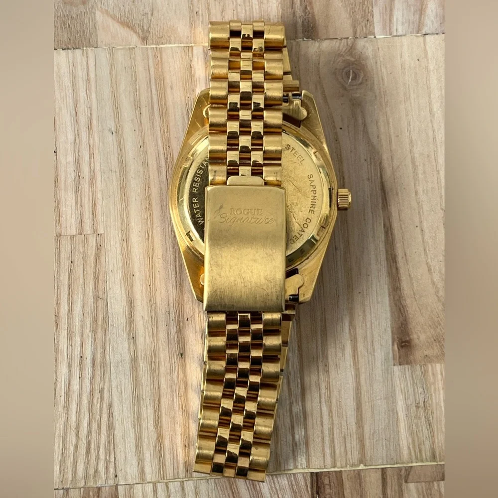 Rogue Signature Diamond Dress Watch Gold-Tone Dial, Case, Bracelet Date Window